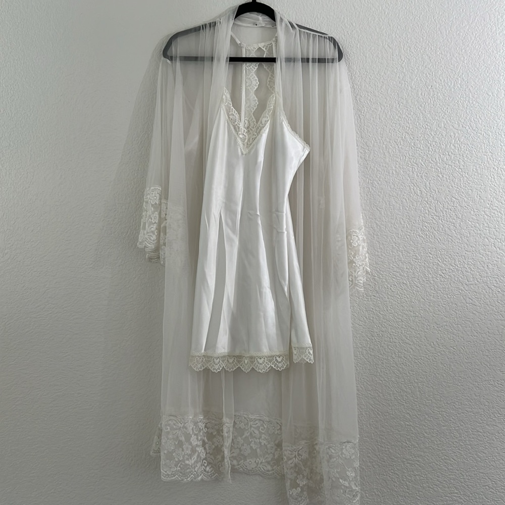 White Satin Slip Dress with sheer robe
